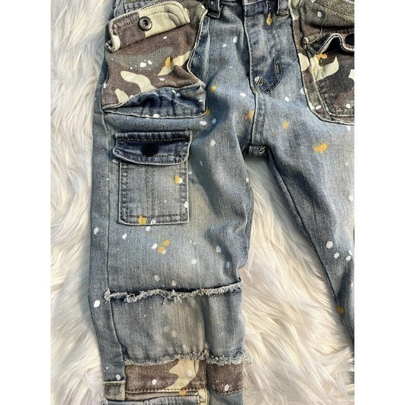 Waimea boys Blue Denim Camo Distressed Moto Skinny Fit Jeans‎ sz 6 Adjustable - Picture 6 of 9